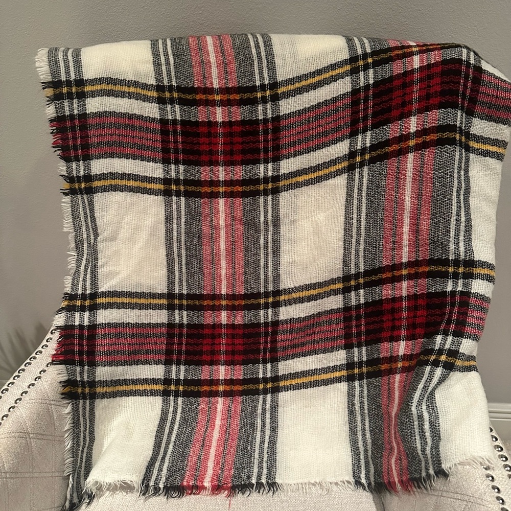 Plaid Scarf or Wrap with Red and Yellow Accents